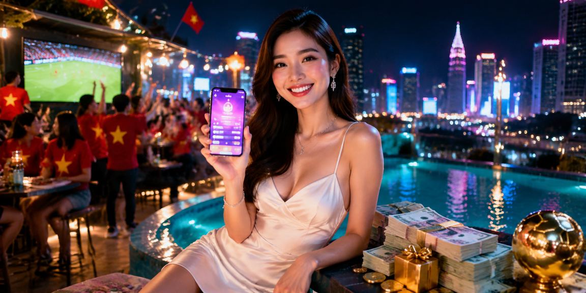 Khung cảnh TP. Hồ Chí Minh về đêm với biển hiệu neon — biểu tượng của thưởng cashback và khuyến mãi thể thao trực tuyến