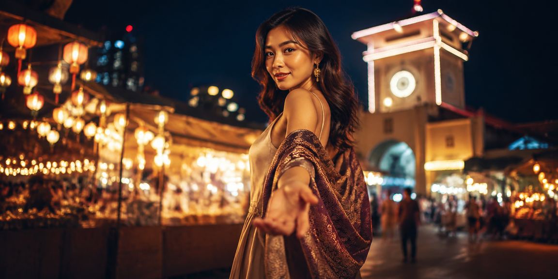 Khu chợ đêm TP. Hồ Chí Minh về đêm, người dùng truy cập jackpot trực tuyến trên smartphone trong không gian sôi động