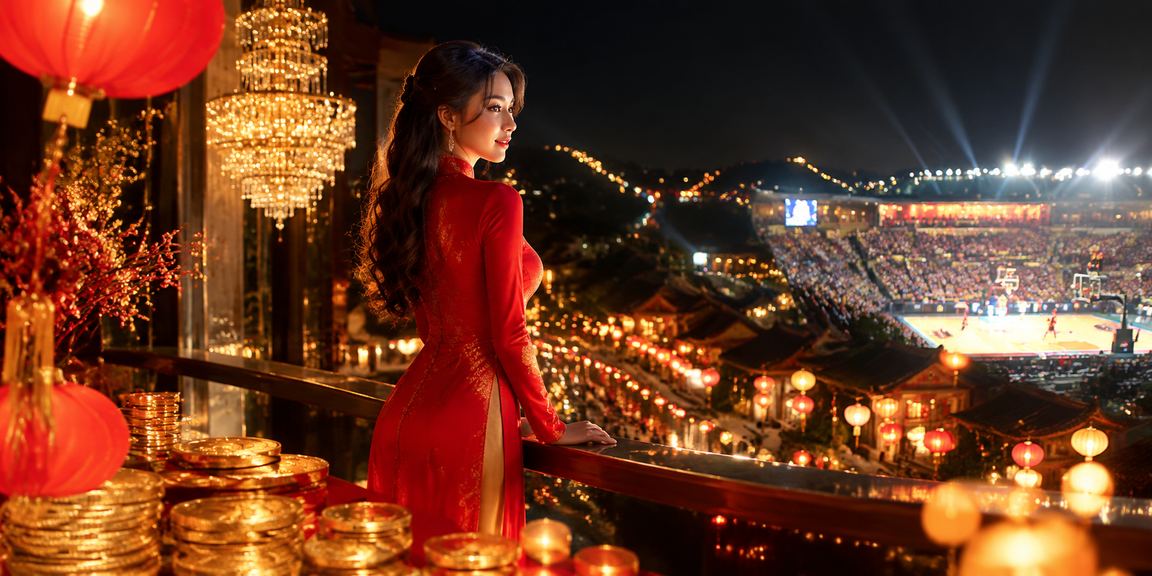 Người dùng tại Hội An mặc áo dài theo dõi tỷ lệ cược bóng rổ trên điện thoại giữa phố cổ đèn lồng